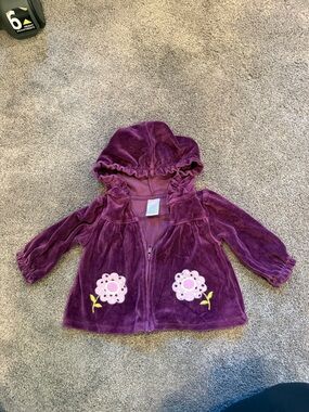 Gymboree Purple Velvet Hooded Jacket with Flower Appliqués